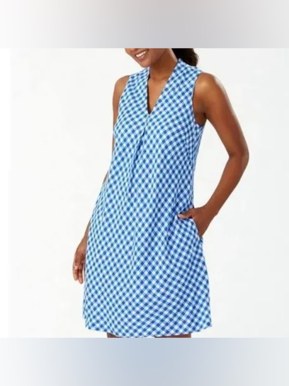 Blue & White Gingham A-Line Women's Midi dress